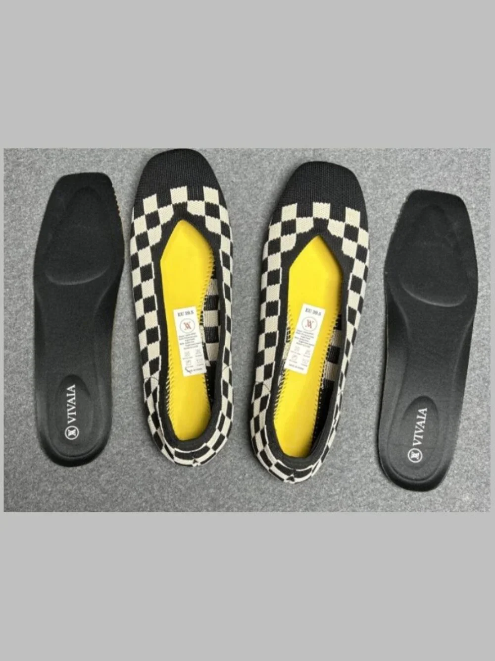 VIVAIA Margot 2.0 Women's Ballet Flats 8.5 EU 39.5 Black Cream Checkerboard Knit